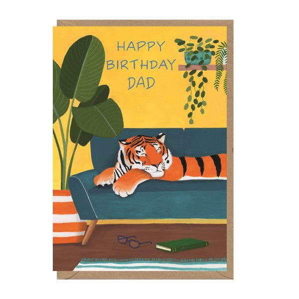 Happy Birthday Dad Tiger on Sofa Card