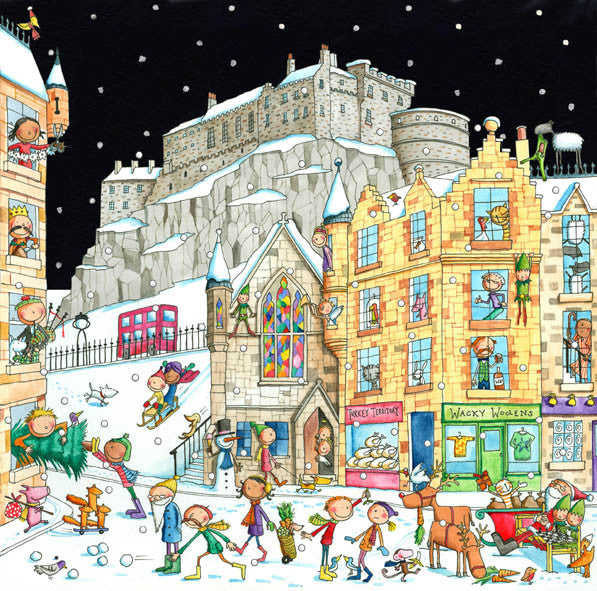 Edinburgh Castle from the Grassmarket Pack of 6 Christmas Cards