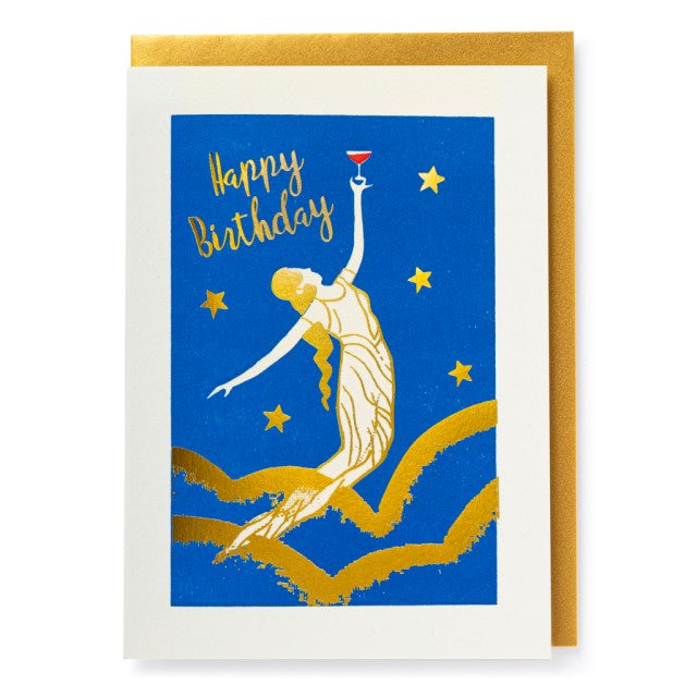 Happy Birthday Lady with Wine Glass Card