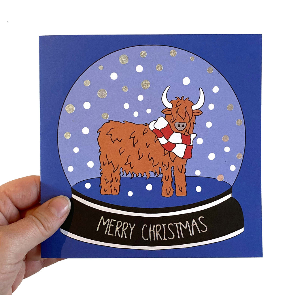 Highland Cow Snow Globe Christmas Card