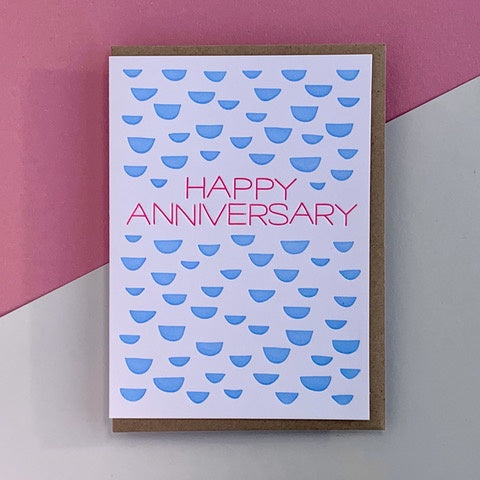 Happy Anniversary Blue Letterpress Card