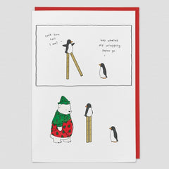 Wrapping Paper Penguin Christmas Card