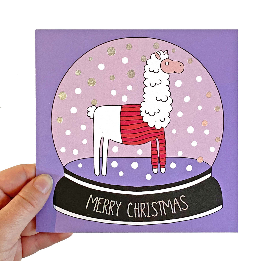 Llama Snow Globe Christmas Card