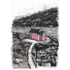 The Pink House On Loch Glass Illustration Card