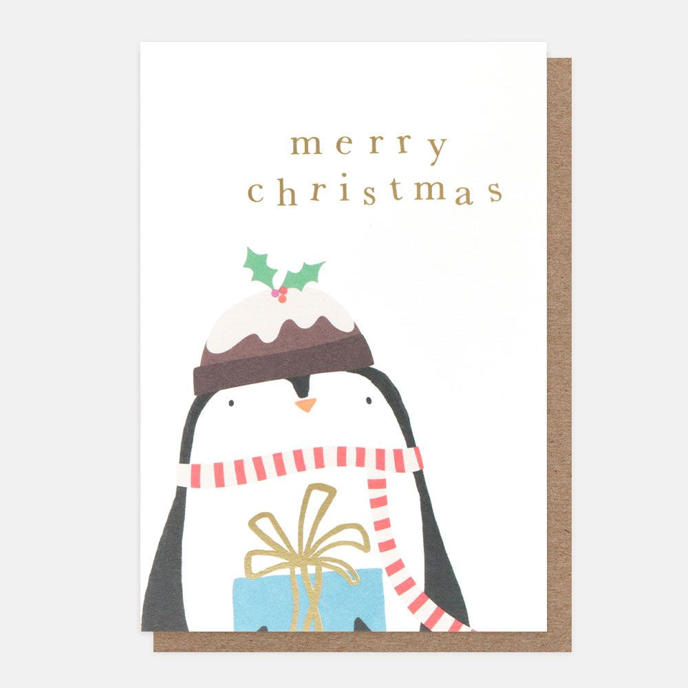 Merry Christmas Penguin With Present Pack of 10 Cards