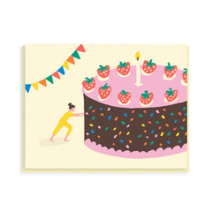 Pushing Cake Birthday Card