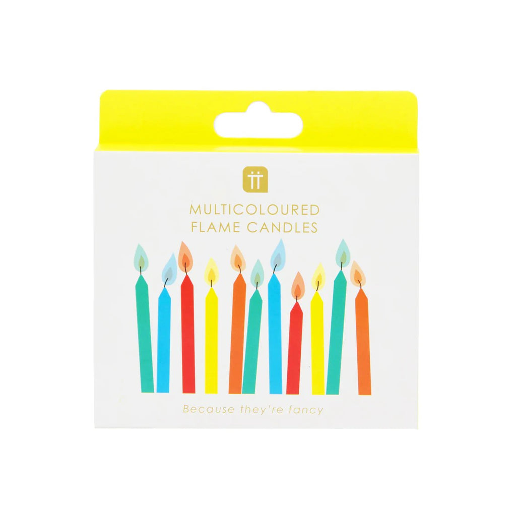 Rainbow Candles with Coloured Flames 12PK