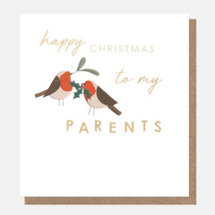 Happy Christmas To My Parents Robins Card