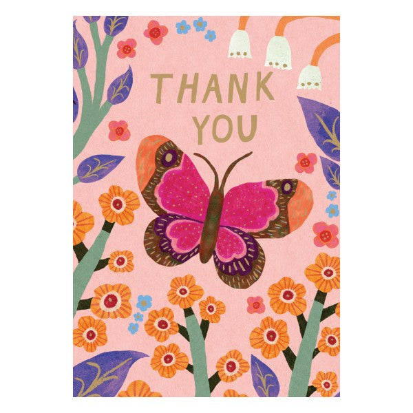 Pink Butterfly Thank You Card