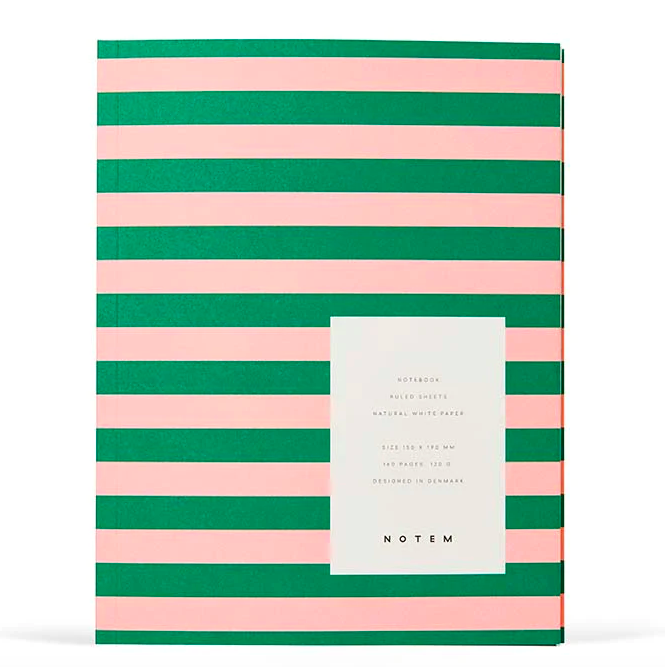 Uma Medium Flatlay Notebook Green and Rose Stripe
