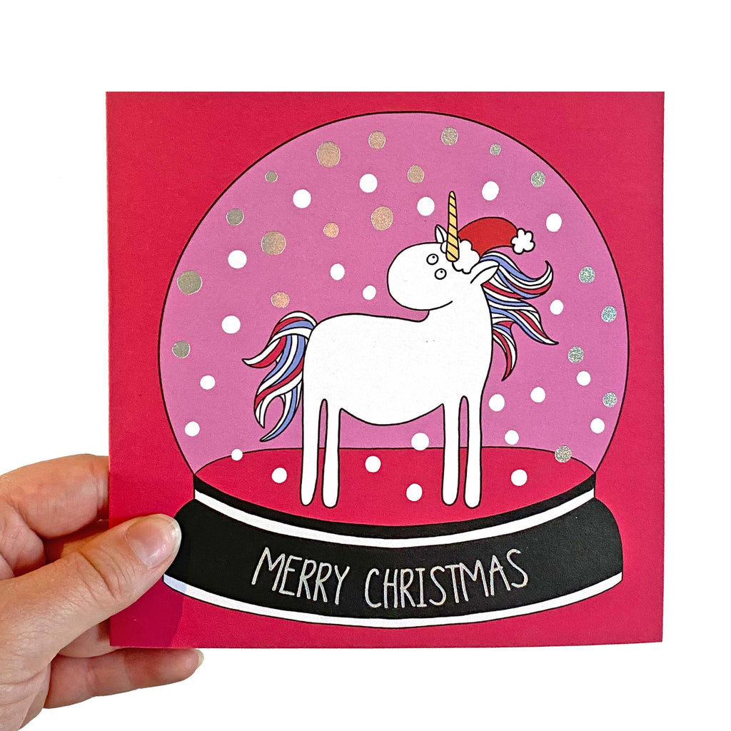 Unicorn Snow Globe Christmas Card