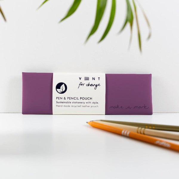 Deep Purple Recycled Leather Pen and Pencil Pouch