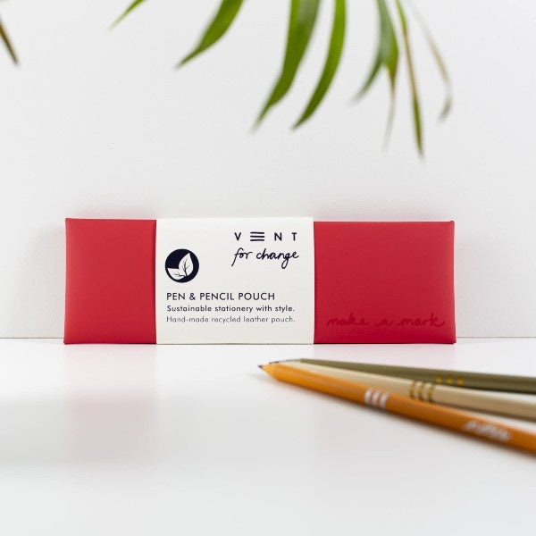 Red Recycled Leather Pen and Pencil Pouch