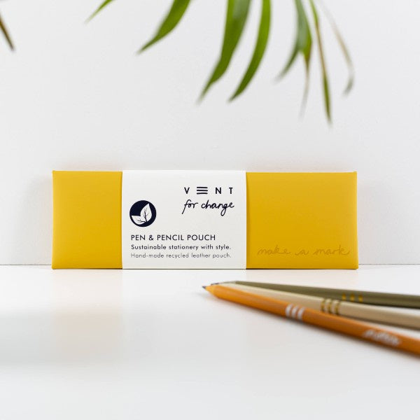Yellow Recycled Leather Pen and Pencil Pouch