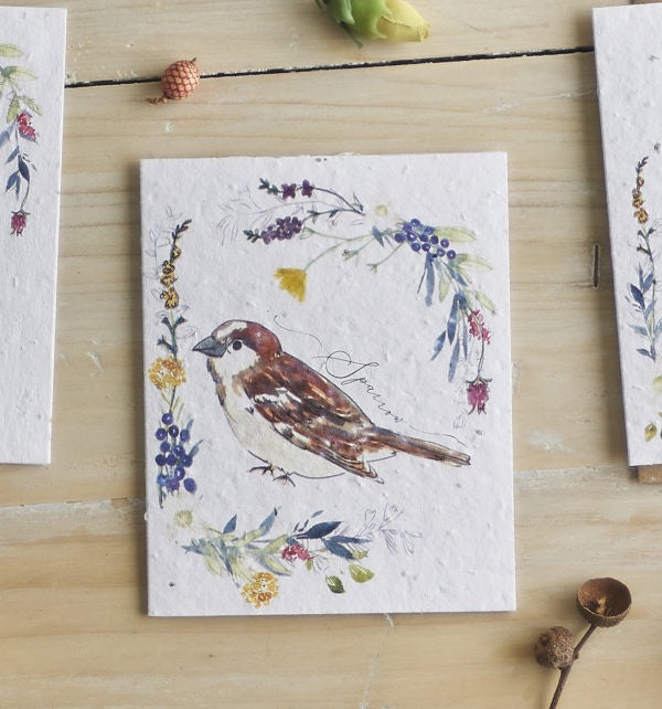 Sparrow & Flowers Seed Card
