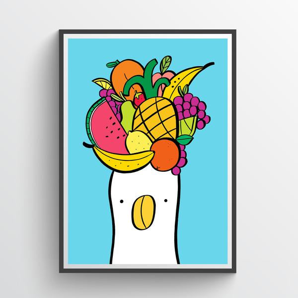 Duck in Fruit Hat Print