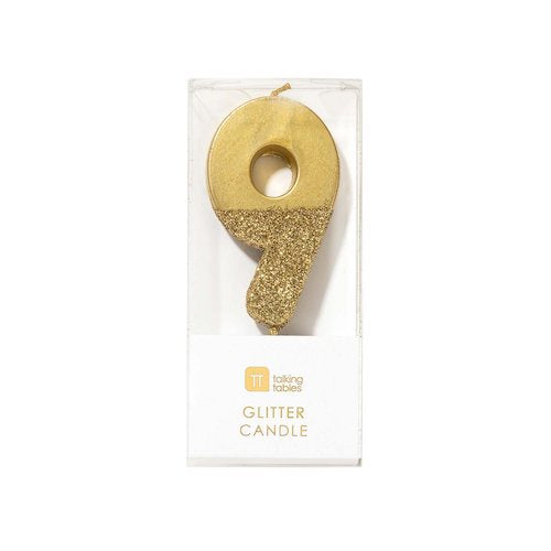 Glitter Birthday Candle Gold Number 9