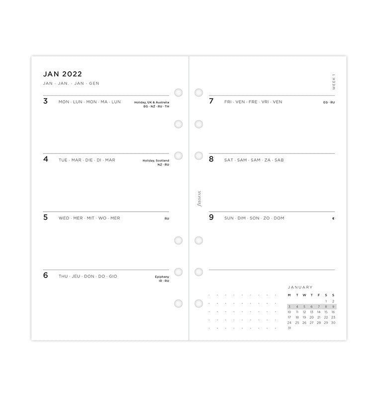2022 Filofax Personal Minimal Week To View Refill