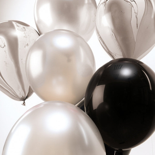 Black and White Mix Pack of 12 Balloons