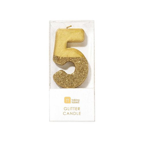 Glitter Birthday Candle Gold Number 5