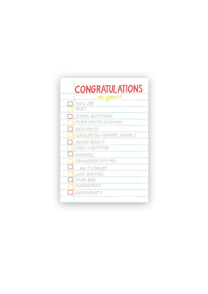 Congratulations List Card - Paper Tiger
