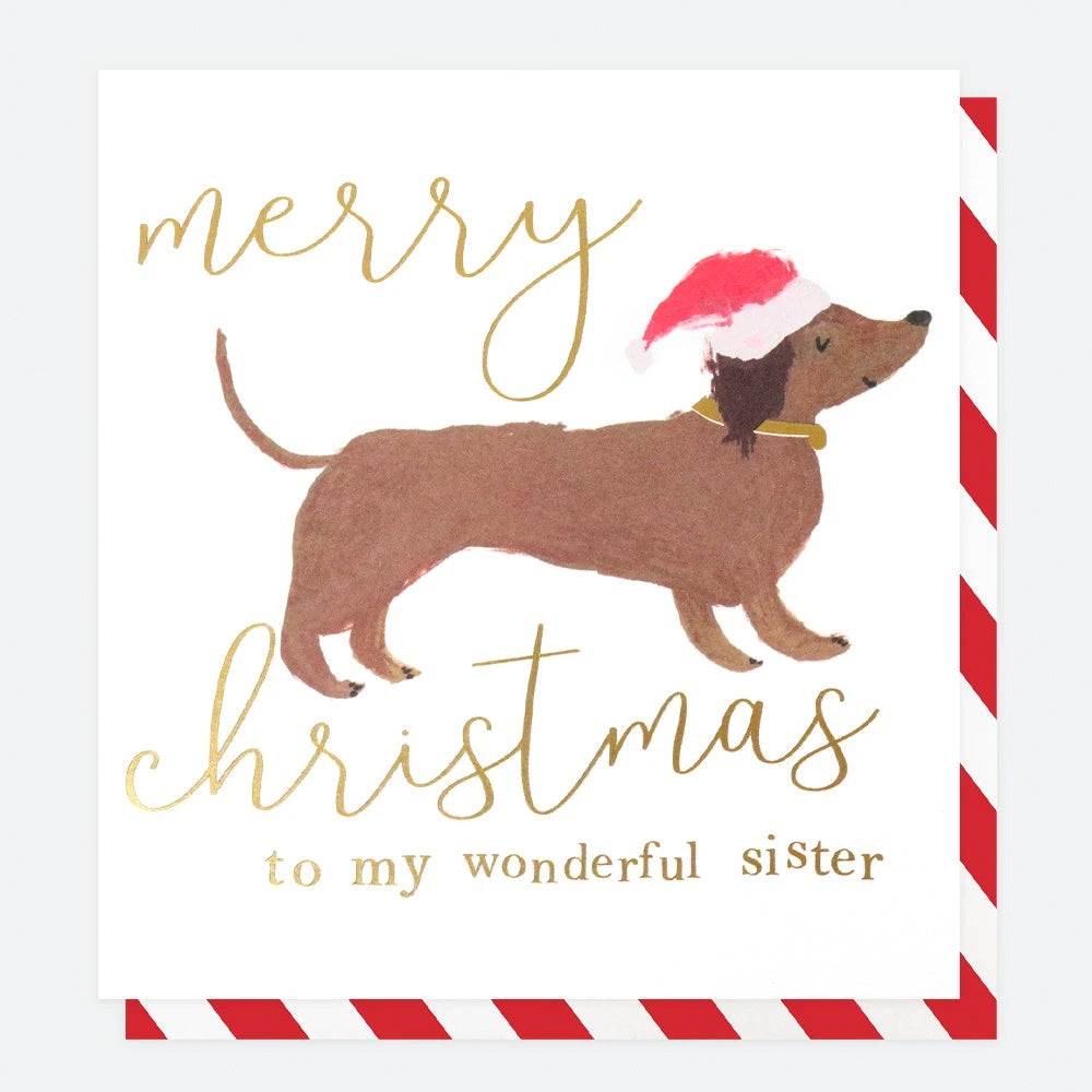 Wonderful Sister Sausage Dog Christmas Card