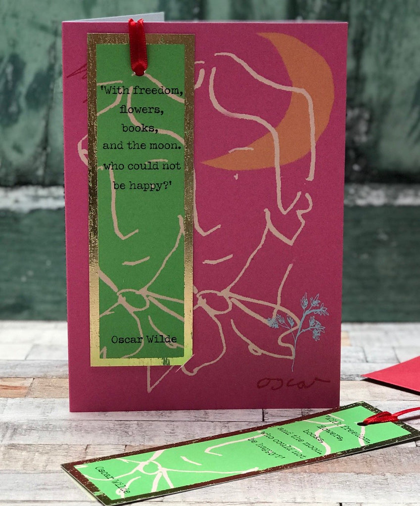 Flowers, Books & The Moon Oscar Wilde Bookmark Card