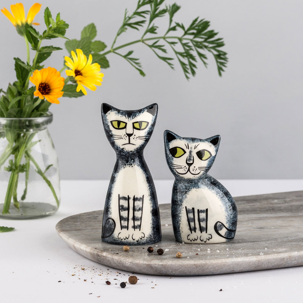 Grey Tabby Cat Salt and Pepper Shakers by Hannah Turner