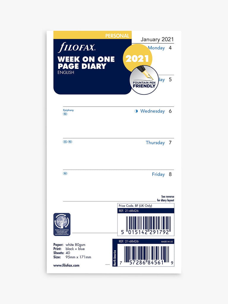 Filofax 2021 Personal 2 Weeks to View Refill