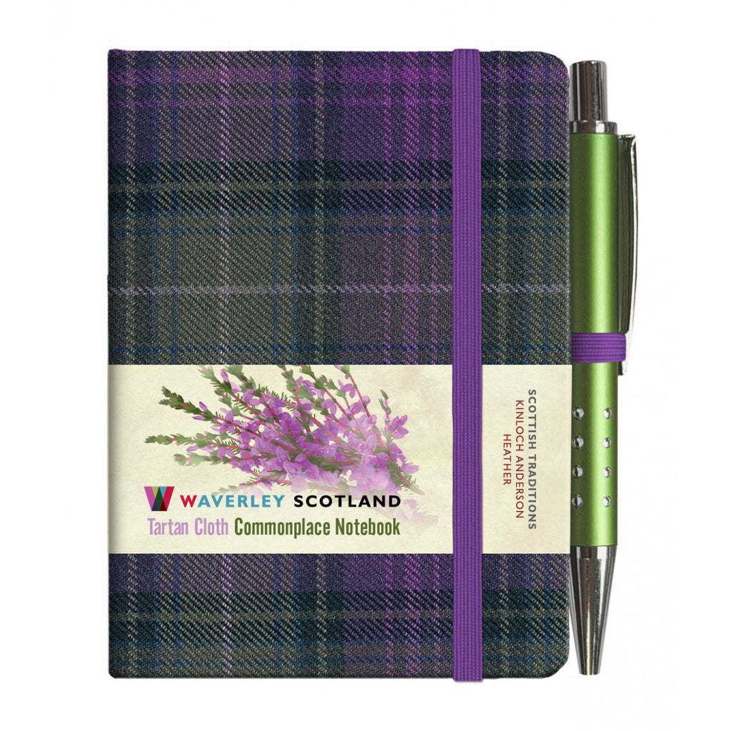 Mini Tartan Notebook with Pen - Heather