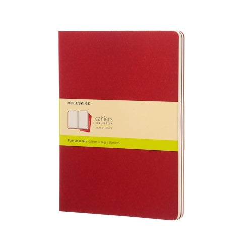 Moleskine XL Cahier Plain Journals Set of 3 Cranberry Red