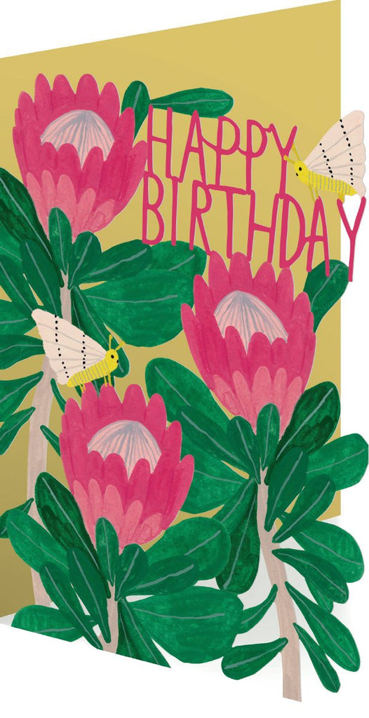 King Protea Flower and Moth Birthday Lasercut Card