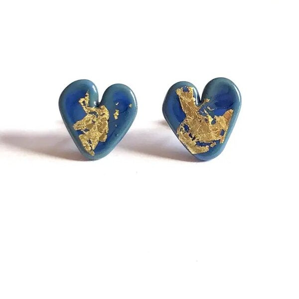 Atlantis Gold Glass Heart Stud Earrings