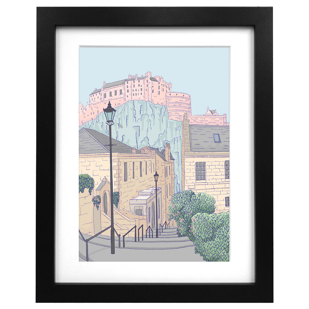 Edinburgh Castle and Vennel Steps Print