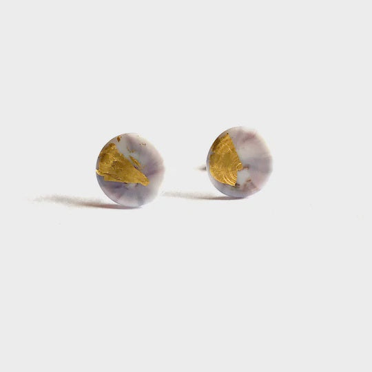 Agate Glass and Gold Midi Button Earrings