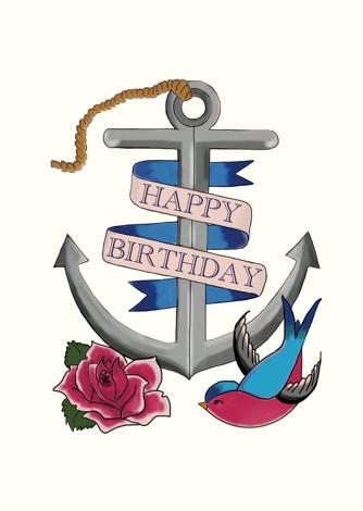 Happy Birthday Anchor Tattoo Card