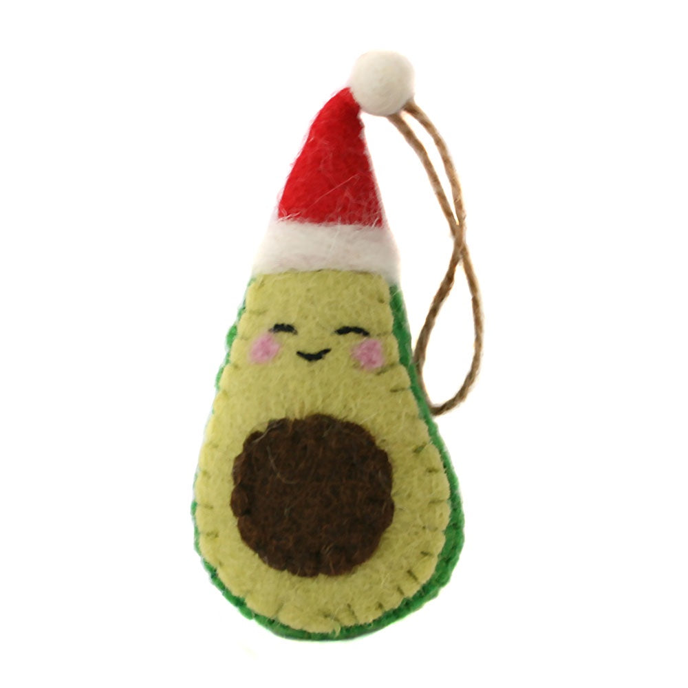 Felt Avocado Wearing Santa Hat Decoration