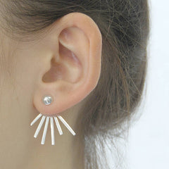 Sun Rays Silver Jacket Earrings