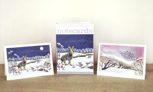 Winter Hares and Starlings Pack of 10 Notecards
