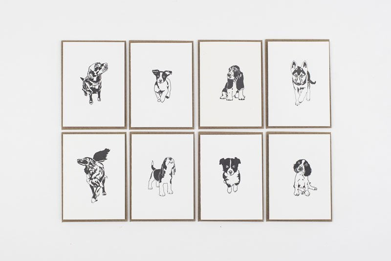 Pack of 8 Letterpress Country Puppy Cards