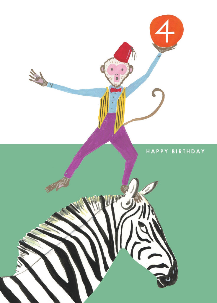 Monkey on Zebra Age 4 Card