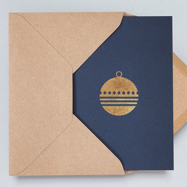 Bauble Navy & Rose Gold Christmas Card