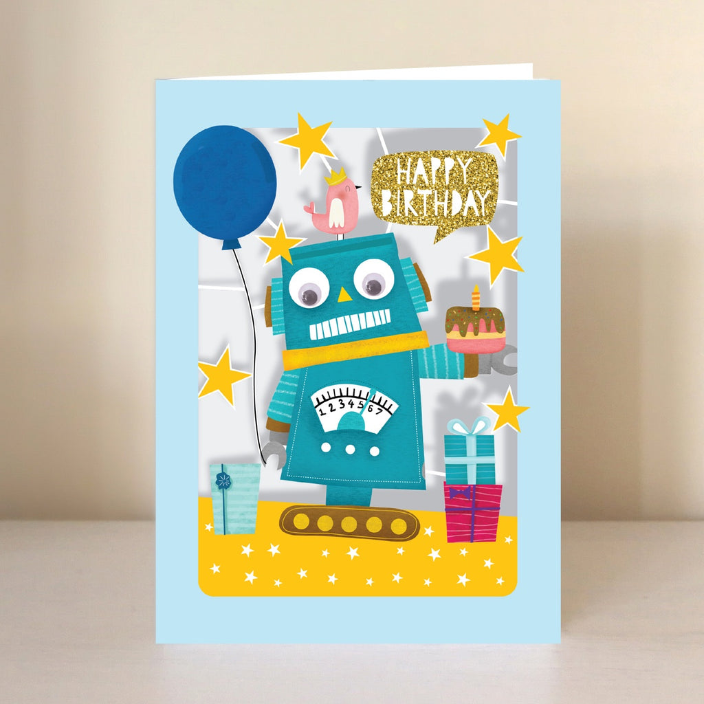 Happy Birthday Robot With a Cake Lasercut Card