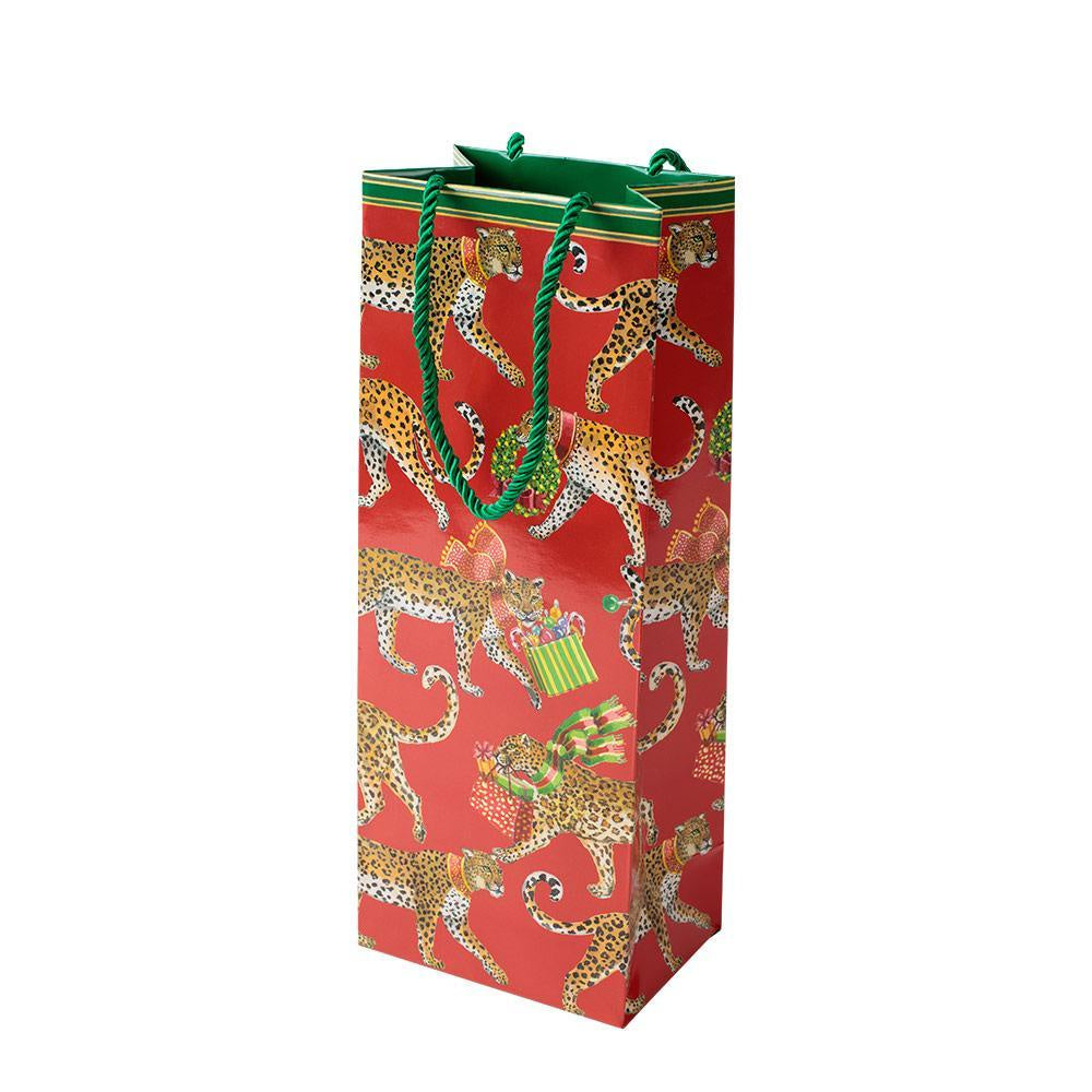 Christmas Leopards Bottle Gift Bag