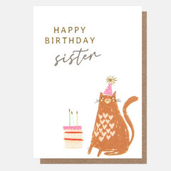 Happy Birthday Sister Cat with Cake Card