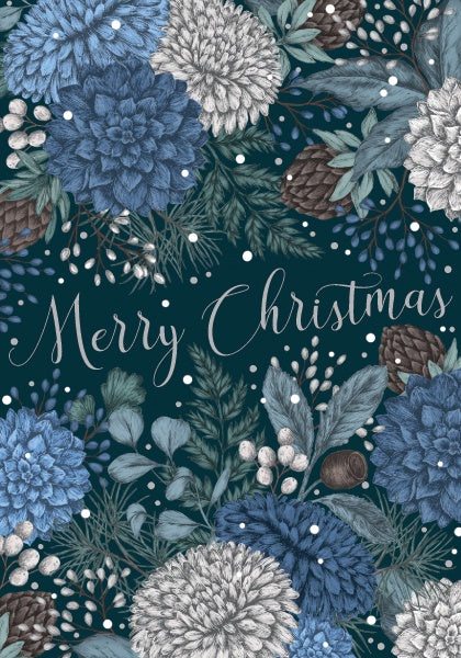Merry Christmas Blue Foliage Card