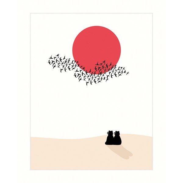 Bear Couple and Flock of Birds Card