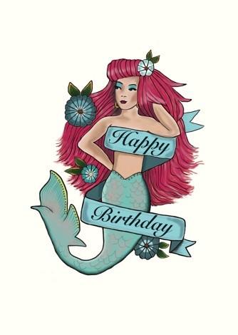 Happy Birthday Mermaid Tattoo Card