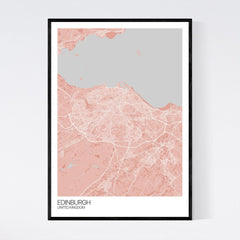 Edinburgh A3 Light Red, Grey and White Map Print in Tube