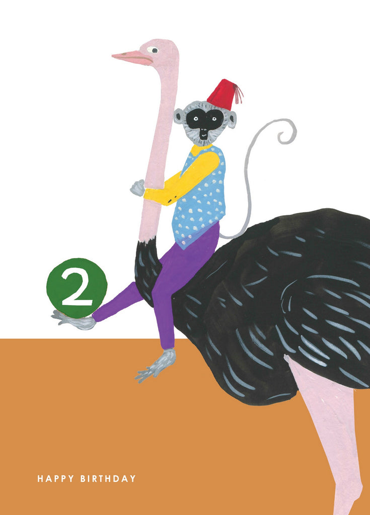 Monkey on Ostrich Age 2 Card